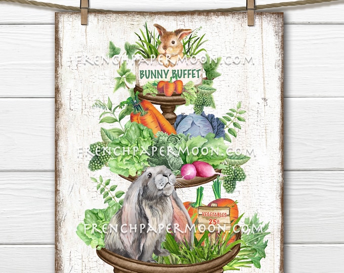 Farmhouse Bunny Tiered Tray, Spring Rabbit, Vegetable Patch, Carrots, DIY Easter Sign, Fabric Transfer, Sublimation, Wreath Decor, Wood, PNG