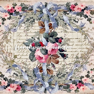 Digital French Ephemera Roses, Victorian Wallpaper Printable, French Pillow Image, Vintage Rose Garland Graphic, Scrapbooking