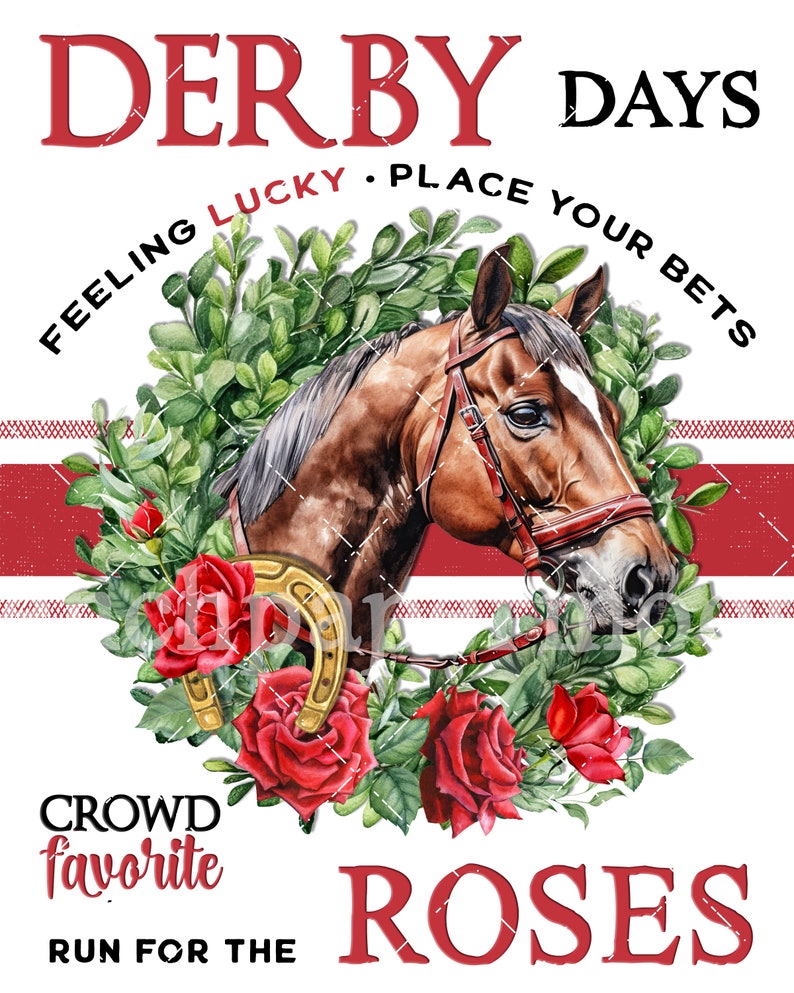 Kentucky Derby Run for the Roses Betting Sign Horse Races Horse Wreath Red Rose DIY Sign Making Fabric Transfer Wreath Accent Digital Print image 4