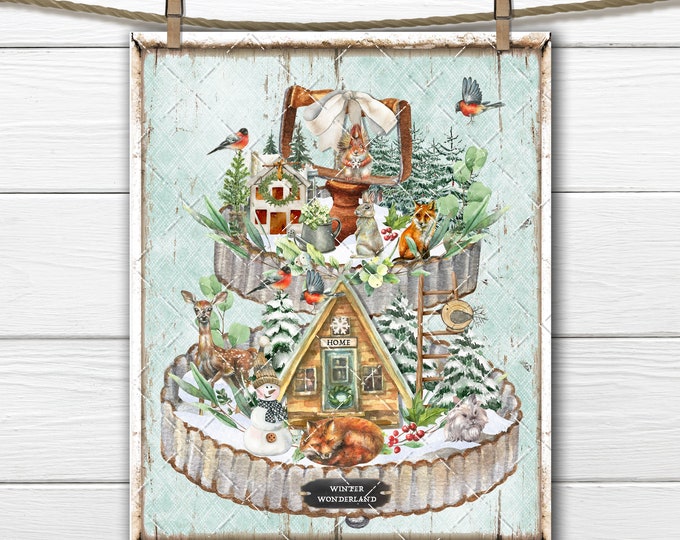 Woodland Christmas, Winter Animals, DIY Xmas Sign, Tiered Tray, Winter Wonderland, Snow Cabin, Digital, Fabric Transfer, PNG, Wreath Accent