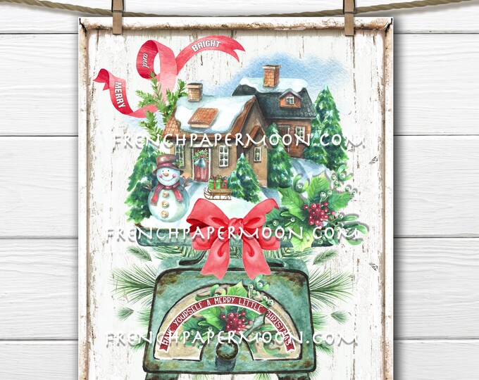 Farmhouse Xmas Decor Sign, Christmas Houses, Rustic Kitchen Scale, Snowman, Xmas Village Fabric Transfer,Wreath Decor, Digital Print, PNG