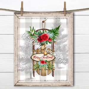 Shabby Christmas Sled Digital, Gráfico de trineo de invierno, Trineo floral, Imagen de almohada, Signo de Navidad DIY, Sublimación, Transparente, Cuadros, Navidad