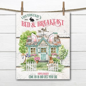 Cottontail Bed & Breakfast Spring House Bunny Ears DIY Pasen teken maken gelaagde lade Home Decor stof overdracht krans Accent digitale PNG