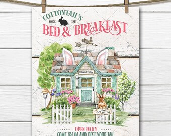 Cottontail Bed & Breakfast Spring House Bunny Ears DIY Easter Sign Making Tiered Tray Home Decor Fabric Transfer Wreath Accent Digital PNG