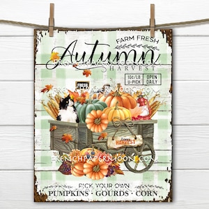 Autumn Harvest Pumpkin Wagon Fall Farmhouse Market, DIY Fall Sign, Wreath Accent, Fabric Transfer, Digital Print, Home Decor, Sign Making