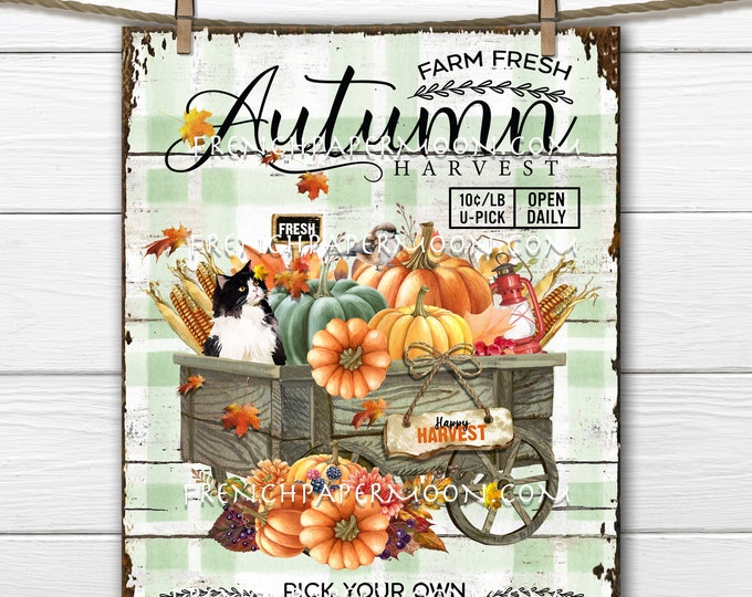 Autumn Harvest Pumpkin Wagon Fall Farmhouse Market, DIY Fall Sign, Wreath Accent, Fabric Transfer, Digital Print, Home Decor, Sign Making