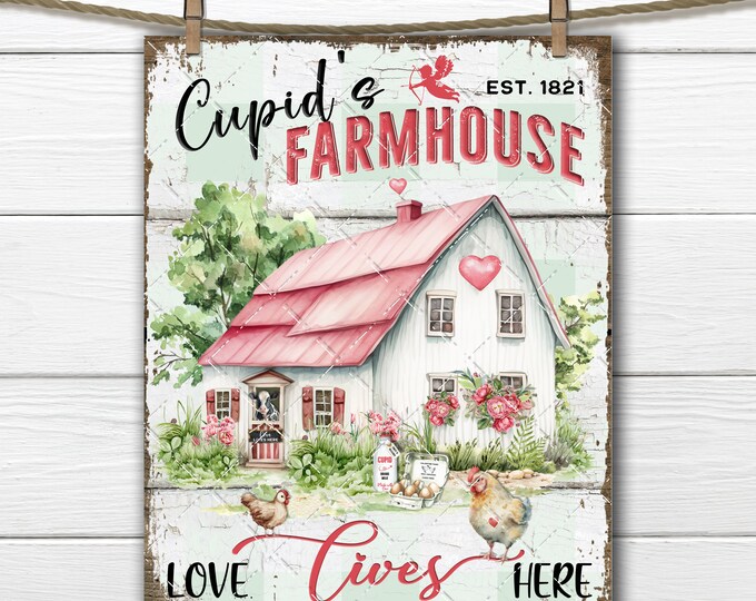 Cupids Farmhouse Sign - Love Sign - Valentine Sign - Home Decor - Farmhouse Valentine Sign - Retro Farm Cottage - Love Digital DIY Sign- PNG