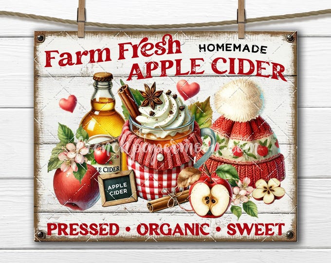 Farm Fresh Apple Cider Digital PNG Sublimation fabric Transfer Cutting board Fall Kitchen Tiered Tray Decor DIY Sign Making Crafts Decoupage