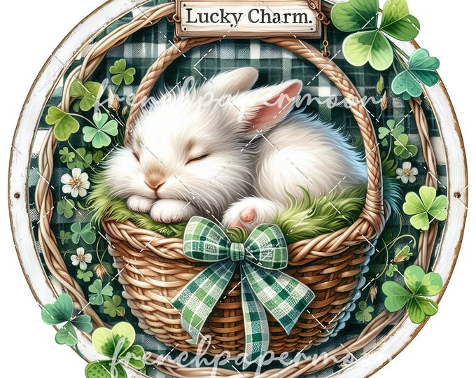 Round Irish Bunny Basket PNG Sublimation Lucky Charm Irish Plaid DIY Signs Fabric Transfer  Home Decor Print Digital Download Wreath Accent