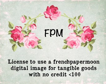 May include: A digital image license for tangible goods with a floral design and the text "FPM License to use a frenchpapermoon digital image for tangible goods with no credit <100".