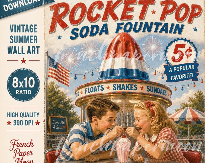 Vintage-style Americana Decor, Retro Popsicle Print, Patriotic Summer Wall Art, 4th of July Decor, Instant Download, Soda Fountain