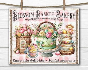 Easter Bakery Sign – Rustic Farmhouse Decor, Vintage Spring Kitchen Wall Art,  Confections PNG Sublimation