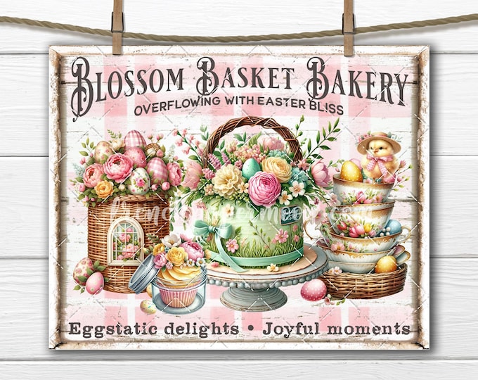 Easter Bakery Sign – Rustic Easter Farmhouse Decor, Vintage Spring Kitchen Wall Art, Spring Bakery Gift, Easter Confections PNG Sublimation