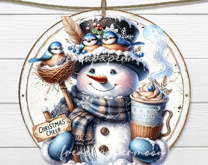 Snowman Round Christmas Cheer DIY Sign Making Fabric Transfer Christmas Round Design Doorhanger Wreath Accent Tiered Tray Decor PNG Xmas
