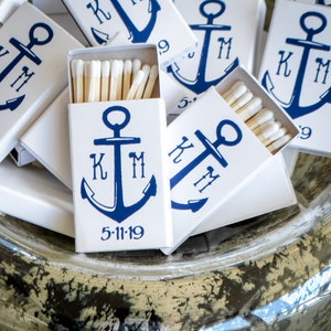 Custom Anchor Monogram Matches, Personalized Anchor Monogram Matchbooks, Custom Nautical Wedding Matches, Printed Anchor Matches, Cigar Bar