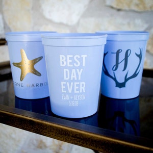 Best Day Ever Plastic Party Cups, Antler Monogram Wedding Reception Cups, Beach Wedding Cups, Plastic Stadium Cups, Personalized Favors