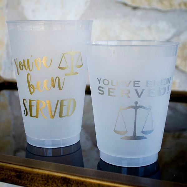 You've Been Served Cups, Law School Graduation, Passing The Bar Party, Graduation Party, Frosted Plastic Cups, Party Favors, Custom Cups
