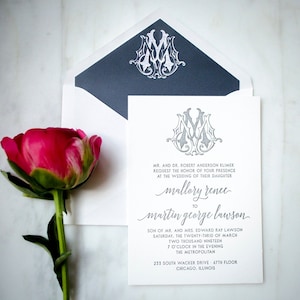 Formal Monogram Letterpress Wedding Invitations, Personalized Classic Duogram Wedding Invite, Printed Monogram Invites, Wedding Suite