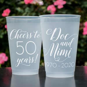 50th Anniversary Party Cups, Cheers to 50 Years, 20th Anniversary, 30th Anniversary, 40th Anniversary, Custom Frosted Plastic Cups, Wine Cup
