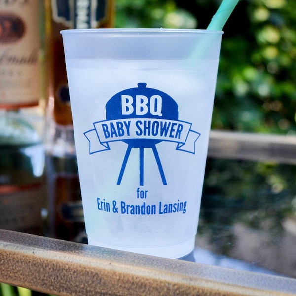 BBQ Baby Shower Cups, Baby Q Shower, Baby Party Favors, Gender Reveal Party, Boy or Girl, Frosted Plastic Cups, Custom Shatterproof Cups