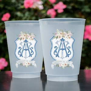 Custom Full Color Cups, Monogram Shatterproof Cups, Photo Cups, Wedding Monogram Cups, Favors, Frost Flex Cups, Full Color Wedding Cups