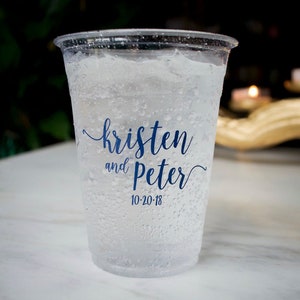 Custom Engagement Party Cups, Personalized Clear Plastic Cups, Casual Wedding, Soft Plastic Cups, Rehearsal Dinner Party Decor, Beer Cups