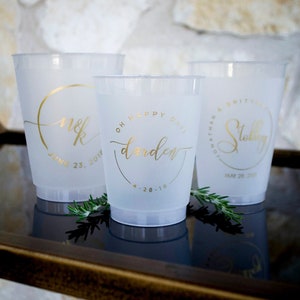 Modern Wedding Shatterproof Cups, Monogram Cups, Oh Happy Day Cups, Plastic Cups, Monogrammed Cups, Circle Monogram, Wedding Reception