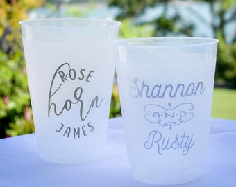 Personalized Couple's Frost-Flex Cups, Custom Wedding Cups, Script Font Printed Party Cups, Engagement, Custom Wedding Favors, Anniversary
