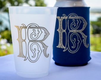 Interlocking Monogram Cups, Custom Logo Shatterproof Cups, Custom Frost Flex Cups, Wedding Cups, Plastic Party Cups, Wedding Favors