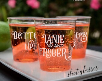 Personalized Plastic Shot Glasses, Custom Shot Glass, Hard Plastic Party Shot Glasses, Wedding Shot Glasses, Engagement Party Cups