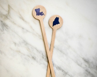 State Silhouette Stir Sticks, Wooden Drink Stirrers, Monogram Swizzle Sticks, Signature Cocktails, Wedding Reception, Engagement Party Decor