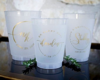 Modern Wedding Shatterproof Cups, Monogram Cups, Oh Happy Day Cups, Plastic Cups, Monogrammed Cups, Circle Monogram, Wedding Reception