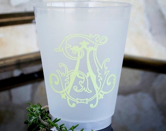 Custom Party Cups, Vintage Monogram Wedding Cups, Frosted Plastic Cups, Bridal Shower Favors, Personalized Shatterproof Cups, Vintage Cups