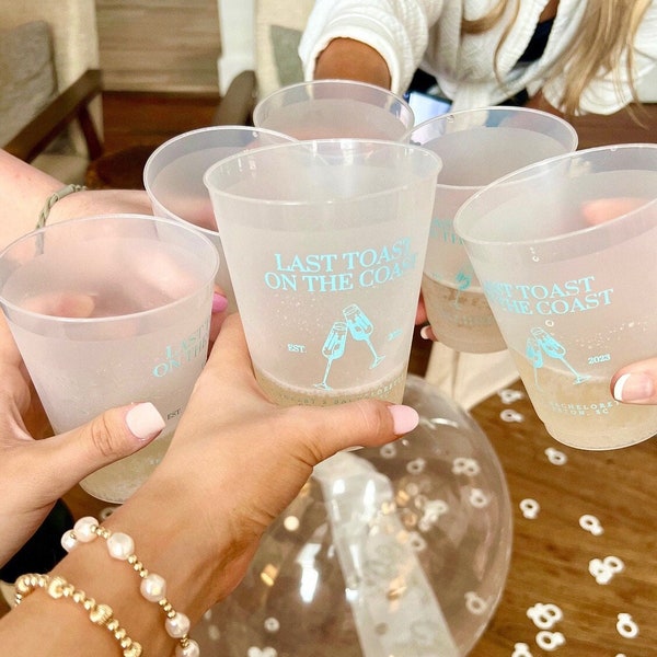Last Toast On The Coast Bachelorette Shatterproof Cups, Last Toast Frost Flex Cups, Personalized Party Favor, Custom Frosted Bach Party Cups