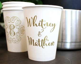 Personalized Paper Coffee Cups, Engagement Party Cups, Customizable Wedding Cups, Paper Party Cups, Coffee Bar, Bridal Shower, Hostess Gift