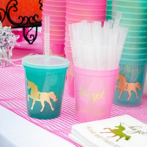 Unicorn Birthday Party Color Changing Cups, Plastic Stadium Mood Cups, Girls Birthday Party Favors, Kids Party Cups, Personalized Cups