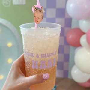 Custom Groovy 2nd Birthday Stadium Cups, Personalized Kids Birthday Cups, Kids Bday Cups, Monogrammed Cups, Clear Groovy Kids Birthday Cups