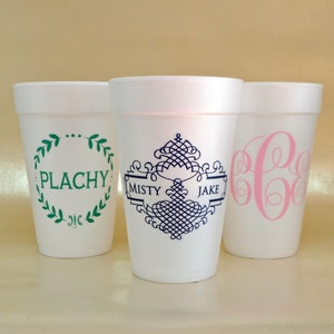 Personalized Styrofoam Party Cups, Customizable Wedding Cups, Monogrammed Foam Cups, Custom Printed Party Cups, Engagement Party, Set of 100