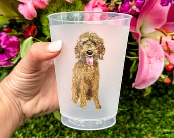 Full Color Custom Goldendoodle Art Frosted Cups, Dog Full Color Shatterproof Cups, Dog Wedding Cup Favors, Custom Frost Flex Logo Cup Favor