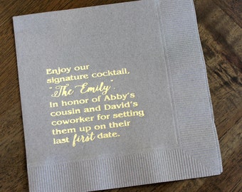 Personalized Signature Cocktail Napkin, Custom Bar Napkins, Wedding Napkins, Foil Print Napkins, Wedding Napkins, Beverage Napkins