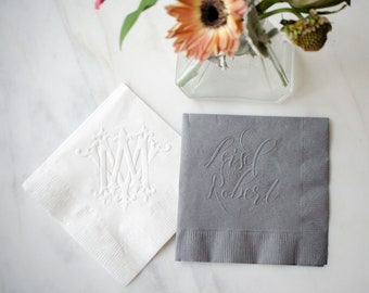 Embossed 3 Ply Cocktail Napkins, Monogrammed Napkins, Wedding Reception Napkins, Bridal Shower Decor, Custom Party Napkins