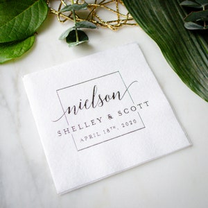 Custom Wedding Linen-Like Napkins, White Printed Cocktail Napkins, Personalized Linun Napkins, Beverage Napkins, Rehearsal Dinner