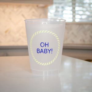 Full Color Baby Shower Frost Flex Cups, Custom Oh Baby Shatterproof Sip n See Cups, Personalized Frosted Plastic Gender Reveal Party Cups