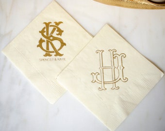 Interlocking Monogram Cocktail Napkins, Gold Foil Printed Napkins, Wedding Logo 3 Ply Napkins, Housewarming Gift, Engagement Party Decor