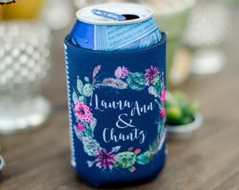 Full Color Cactus Flower Can Coolers, Succulent Wedding Favors, Floral Wreath Can Huggers, Custom Party Favors, Neoprene, Rehearsal Dinner