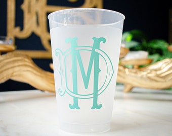 Interlocking Monogrammed Cups, Bridal Shower Cups, Bachelorette Party, Wedding Cocktail Hour, Custom Cups for Wine, Birthday Party Favors