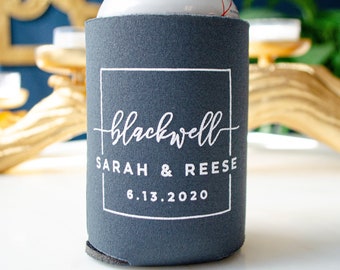 Modern Logo Can Coolers, Custom Printed Can Huggers, Engagement Party Decor, Neoprene Bottle Holder, Personalized Can Coolies, Wedding Favor