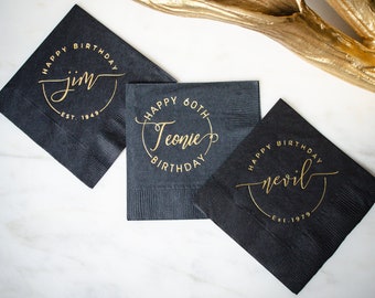 Black and Gold Foil Birthday Party Napkins, Birthday Cocktail Napkins, Milestone Birthday Party Napkins, 60th Birthday, 50th Birthday, 60th