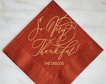 Personalized Thanksgiving Napkins, Fall Autumn Wedding Napkins, Friendsgiving Party Supplies, So Thankful Cocktail Napkins, Holiday Party