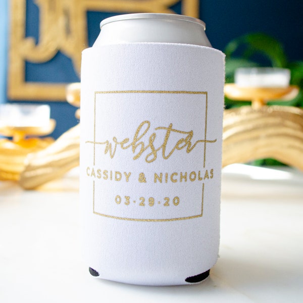 Contemporary Wedding Beer Coolies, Personalized Can Coolers, Custom Printed Can Coolies, Wedding Favors, Collapsible Neoprene Bottle Huggers